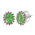 EverTrue Chartreuse Quartz (Triplet) and Signity Pink Topaz 3.35 ctw Classic Halo Earrings in Platinum Bond - Sticky add to cart bar