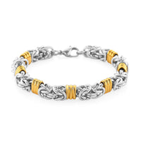 EverTrue Fashionable Two-Tone Byzantine Chain Bracelet in ION Plated YG and Stainless Steel (8.00-9.5In)