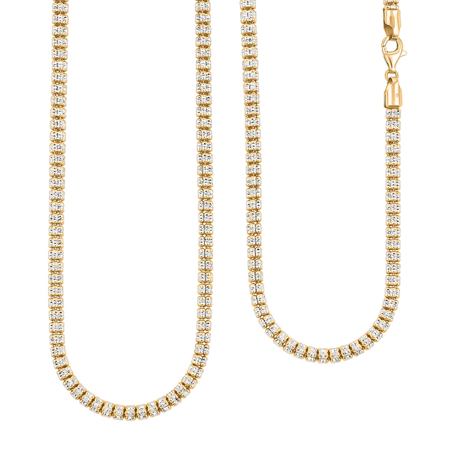 Italian Rhodium and 14K YG Over Sterling Silver Diamond-Cut Vero Lusso 5 Row Necklace 18 Inches 31.7 Grams
