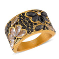 Thai Black Spinel 2.00 ctw and Austrian Crystal Ring in ION Plated YG Stainless Steel (Size 10.0) - Sticky add to cart bar