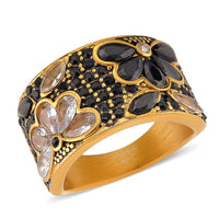 Thai Black Spinel 2.00 ctw and Austrian Crystal Ring in ION Plated YG Stainless Steel (Size 10.0)