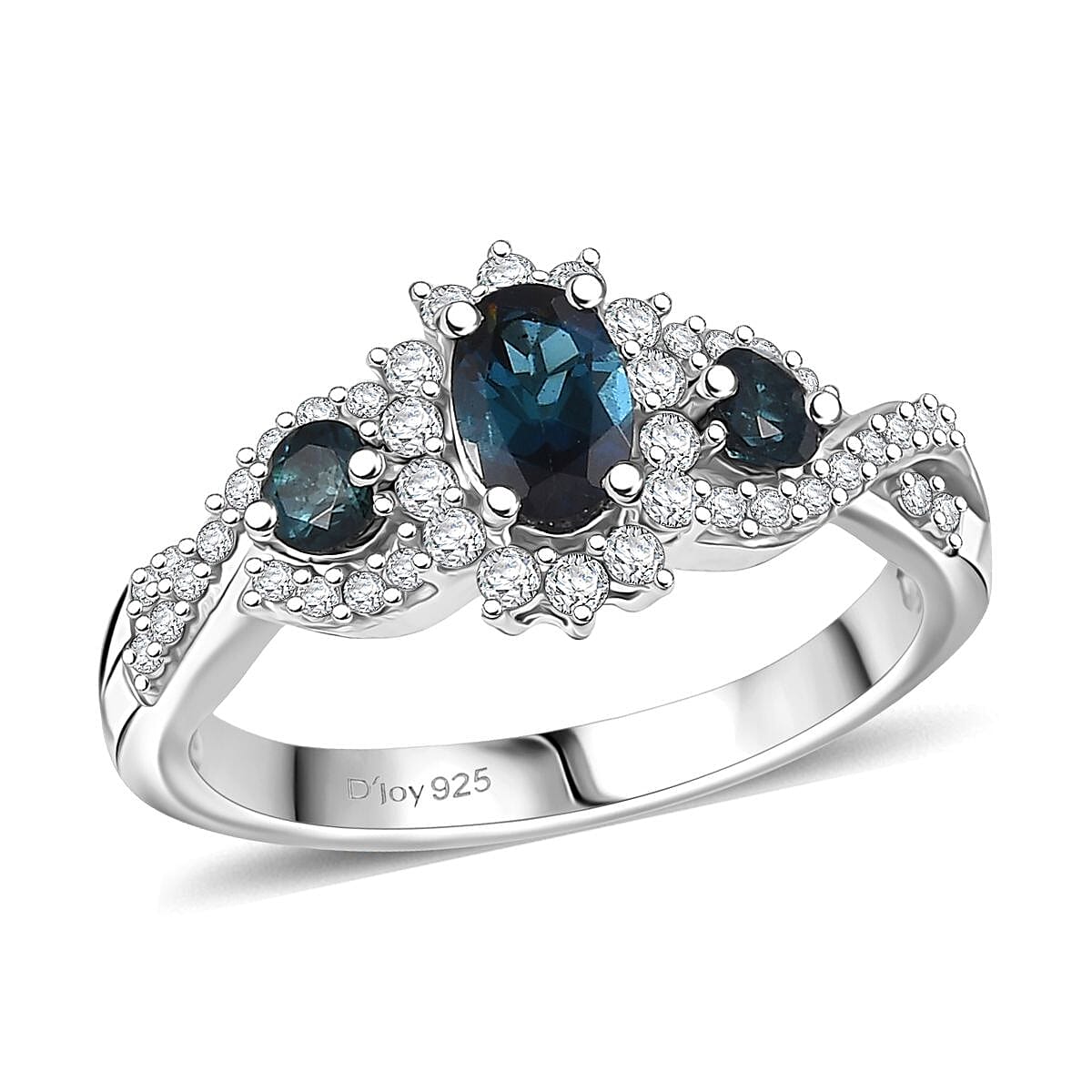 D'Joy Premium Monte Belo Indicolite and Moissanite 1.10 ctw Ring in Rhodium Over Sterling Silver (Size 6.0)