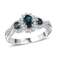 D'Joy Premium Monte Belo Indicolite and Moissanite 1.10 ctw Ring in Rhodium Over Sterling Silver (Size 6.0)