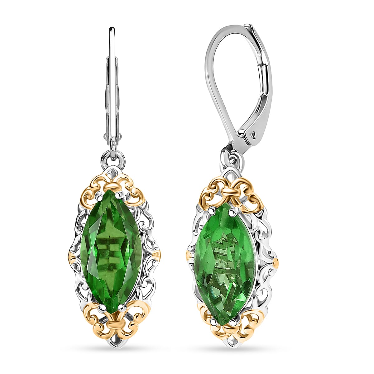 EverTrue Chartreuse Quartz (Triplet) 6.35 ctw Art Deco Earrings in 18K YG Plated and Platinum Bond