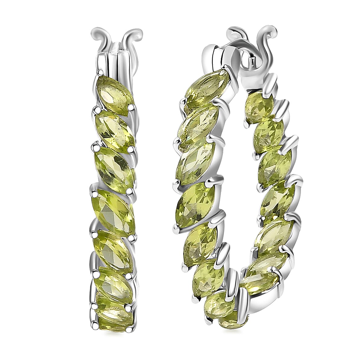D'Joy Hebei Peridot 5.60 ctw Vine Leaves Earrings in Rhodium Over Sterling Silver