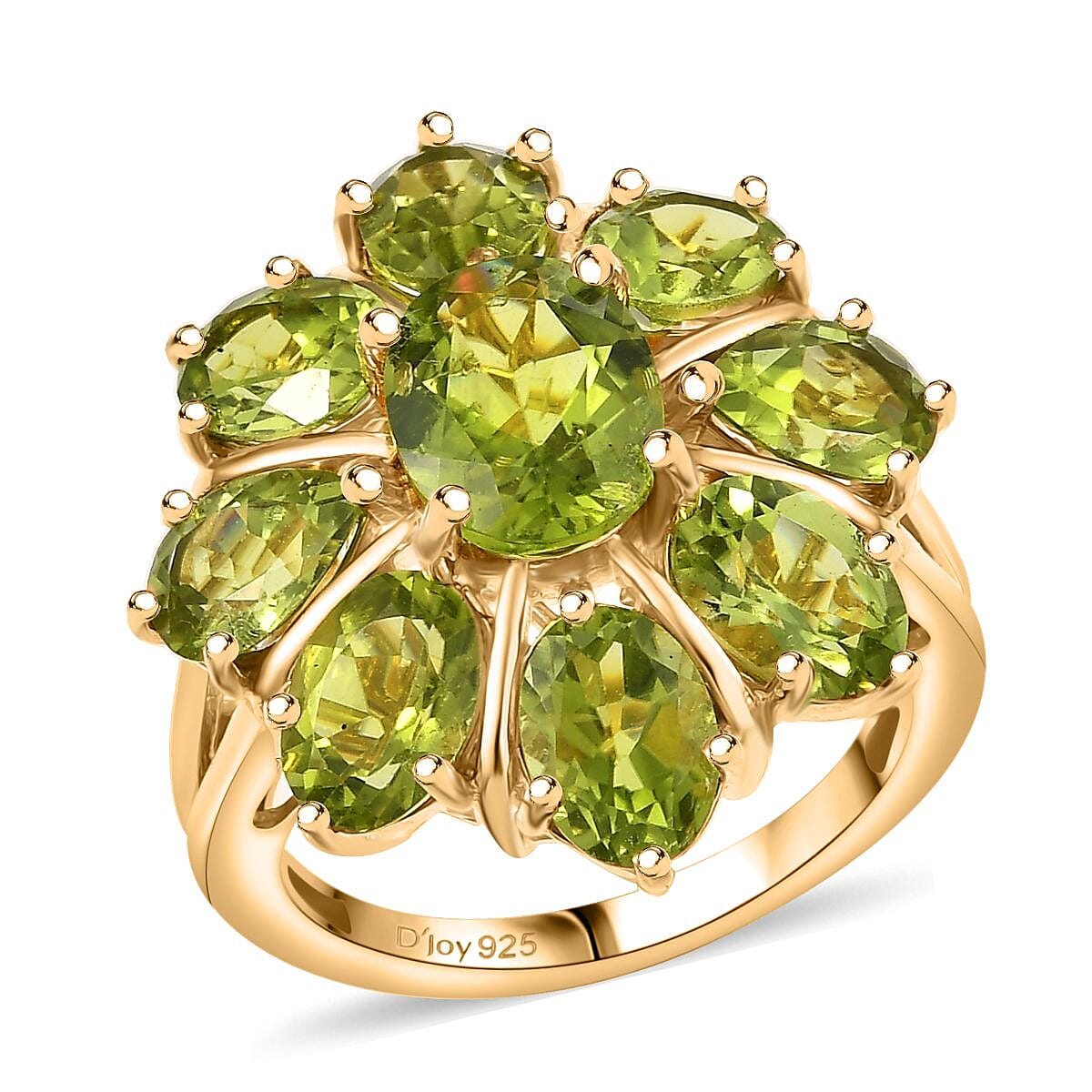 D'Joy Hebei Peridot 8.70 ctw Blooming Flower Ring in 18K Vermeil Yellow Gold Over Sterling Silver (Size 10.0)