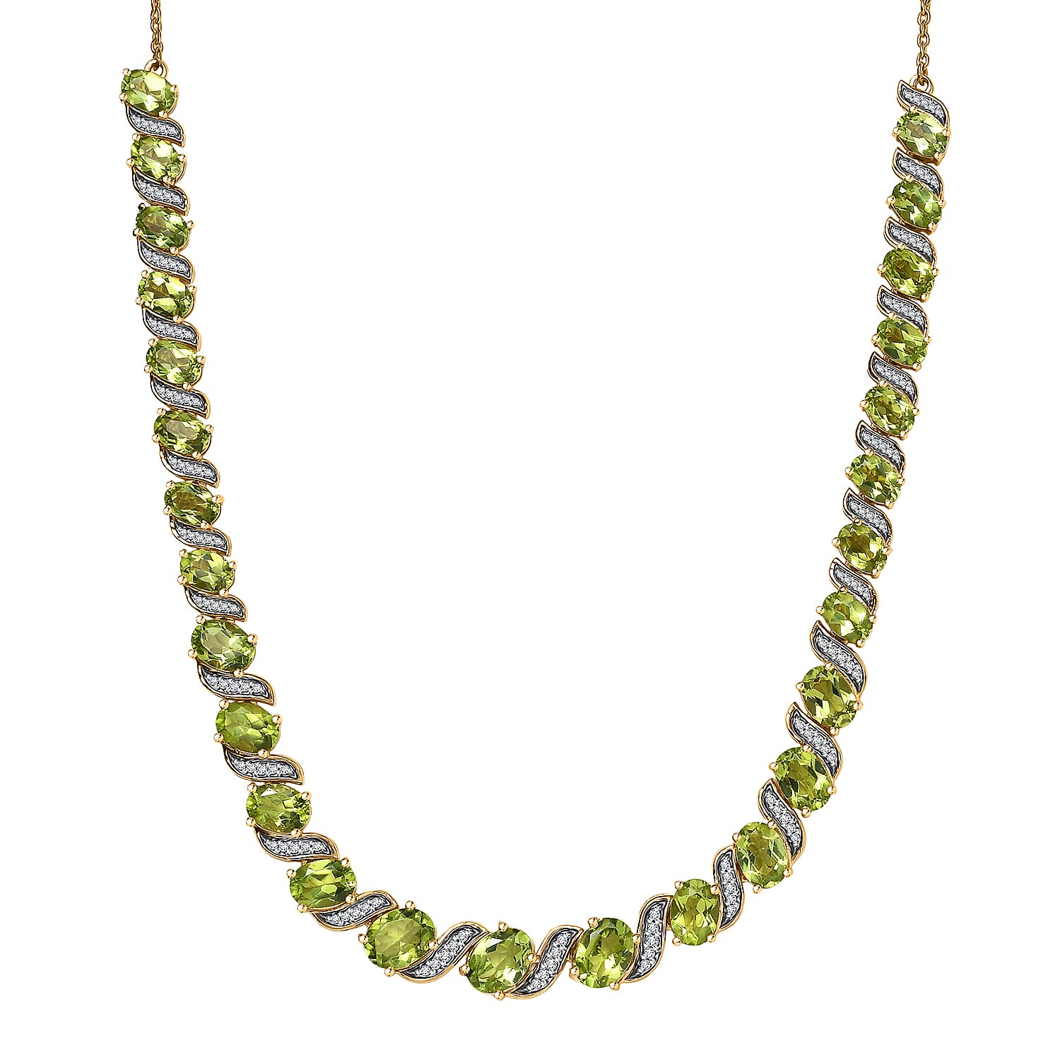 D'Joy Hebei Peridot and White Zircon 19.80 ctw Vine of Light Necklace in 18K Vermeil Yellow Gold Over Sterling Silver 18 Inches