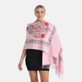 TAMSY Light Pink Floral Soft Woven Embroidered Scarf with Tassels – One Size - Sticky add to cart bar