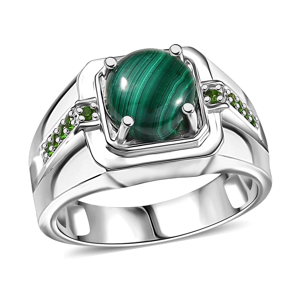 EverTrue African Malachite and Chrome Diopside 4.25 ctw Men's Ring in Platinum Bond (Size 10.0)