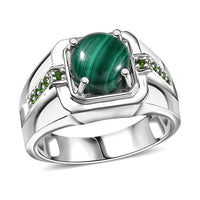 EverTrue African Malachite and Chrome Diopside 4.25 ctw Men's Ring in Platinum Bond (Size 10.0)