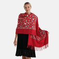 Tamsy Blue Polyester Soft Embroidered Flower Tassels Scarf (27.5"x70.8") - Sticky add to cart bar