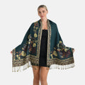 TAMSY Green Floral Jacquard Scarf with Tassels – One Size Fits Most (27.5"x71") - Sticky add to cart bar