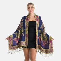TAMSY Green Floral Jacquard Scarf with Tassels – One Size Fits Most (27.5"x71")