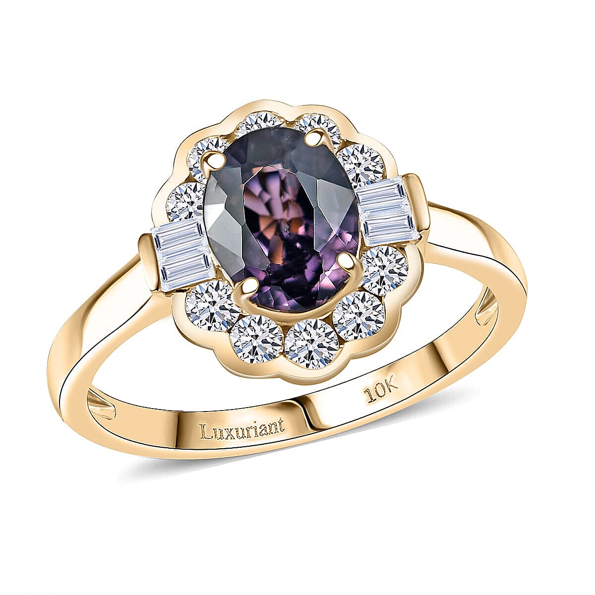 AAA Lavender Spinel and G-H SI Luxuriant Lab Grown Diamond 2.00 ctw Ring in 10K Yellow Gold