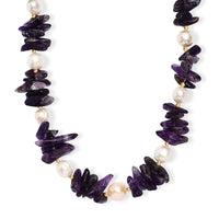 African Amethyst Chips 205.00 ctw and Freshwater Pearl Necklace in 18K YG Plated 18 Inches