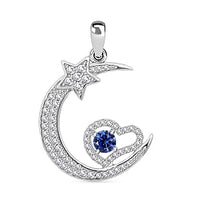Blue Simulated Diamond and Simulated Diamond Pendant in Rhodium Over Sterling Silver 1.19 ctw