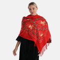 Tamsy Red Polyester Soft Embroidered Flower Tassels Scarf (27.5"x70.8") - Sticky add to cart bar