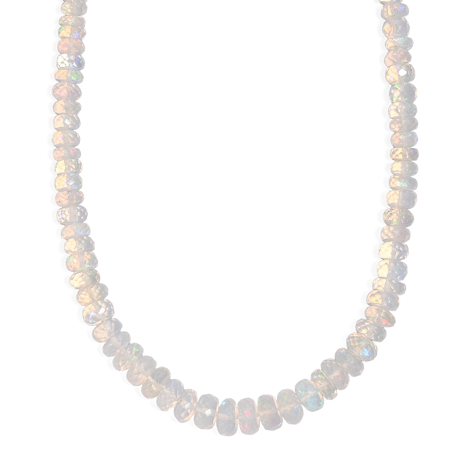 D'Joy Premium Ethiopian Welo Opal 60.00 ctw Necklace in Rhodium Over Sterling Silver 18 Inches