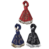 Tamsy Set of 3 Red, Navy and Black Printed Polyester Scarf (27.5"x70.8")