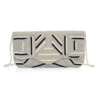 La Marey Silver Bead Work Sling Bag with Magnet Button (9.25"x5")