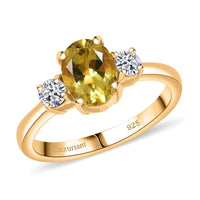 AAA Brazilian Heliodor and G-H SI Luxuriant Lab Grown Diamond 1.35 ctw Ring in 18K Vermeil Yellow Gold Over Sterling Silver (Size 10.0)