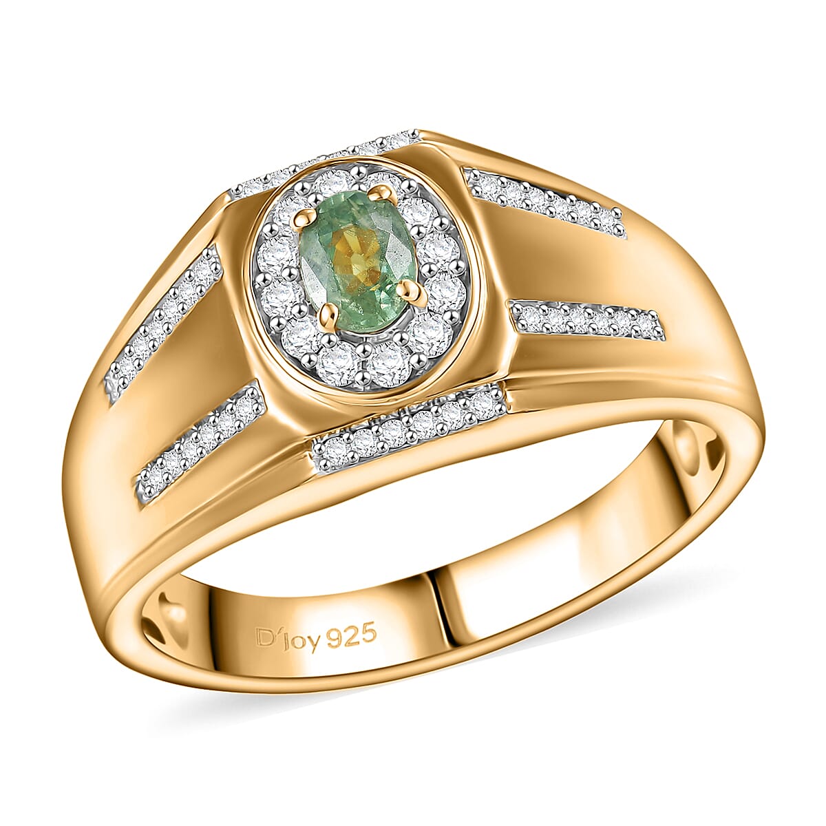 D'Joy Ambanja Demantoid Garnet, Moissanite Mens Ring in 18K Vermeil YG Over Sterling Silver (Size 10.0) 1.00 ctw