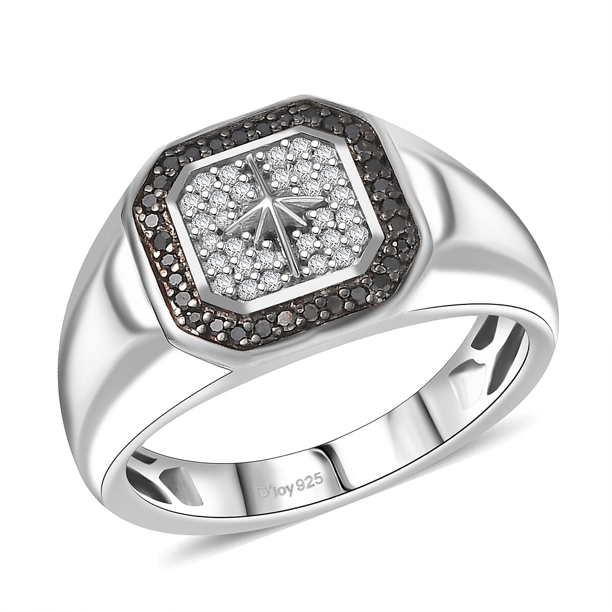 D’Joy White and Black Diamond 0.33 ctw Men's Ring in Rhodium Over Sterling Silver