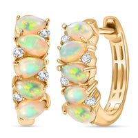 D'Joy Premium Ethiopian Welo Opal and White Zircon 1.85 ctw Hoop Earrings in Sterling Silver