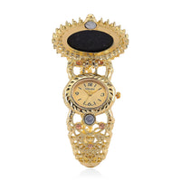 Strada Coffee Cameo and Multi Color Crystal Japanese Movement Bangle Watch in Goldtone 8.00 ctw