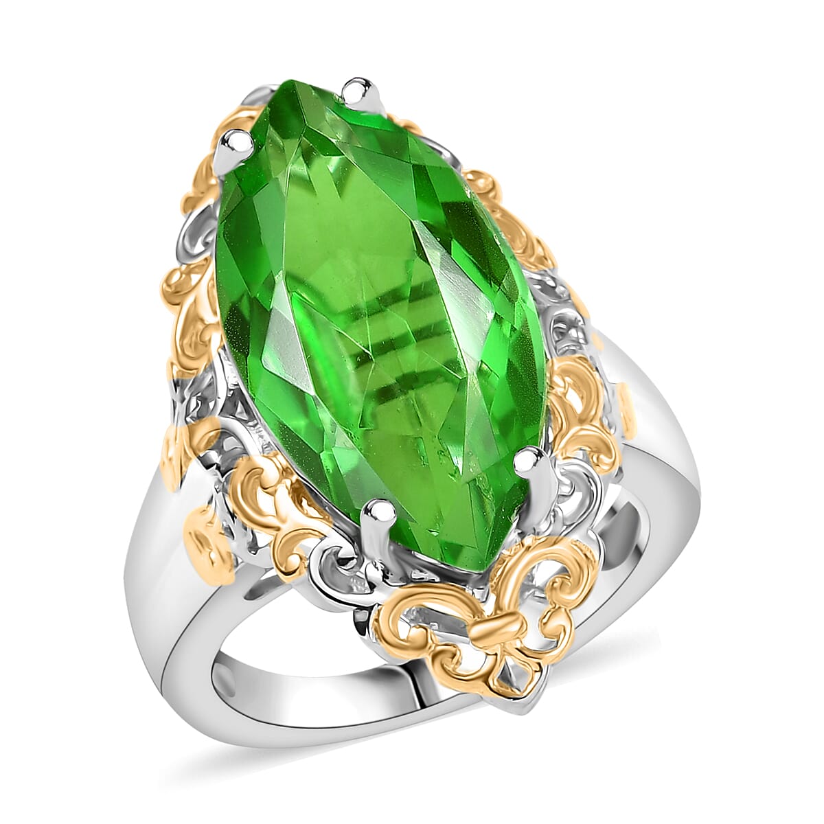 EverTrue Chartreuse Quartz (Triplet) 10.60 ctw Art Deco Ring in 18K YG