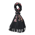 Tamsy Black Embroidery Faux Wool Scarf with Fringe Faux Wool - Sticky add to cart bar