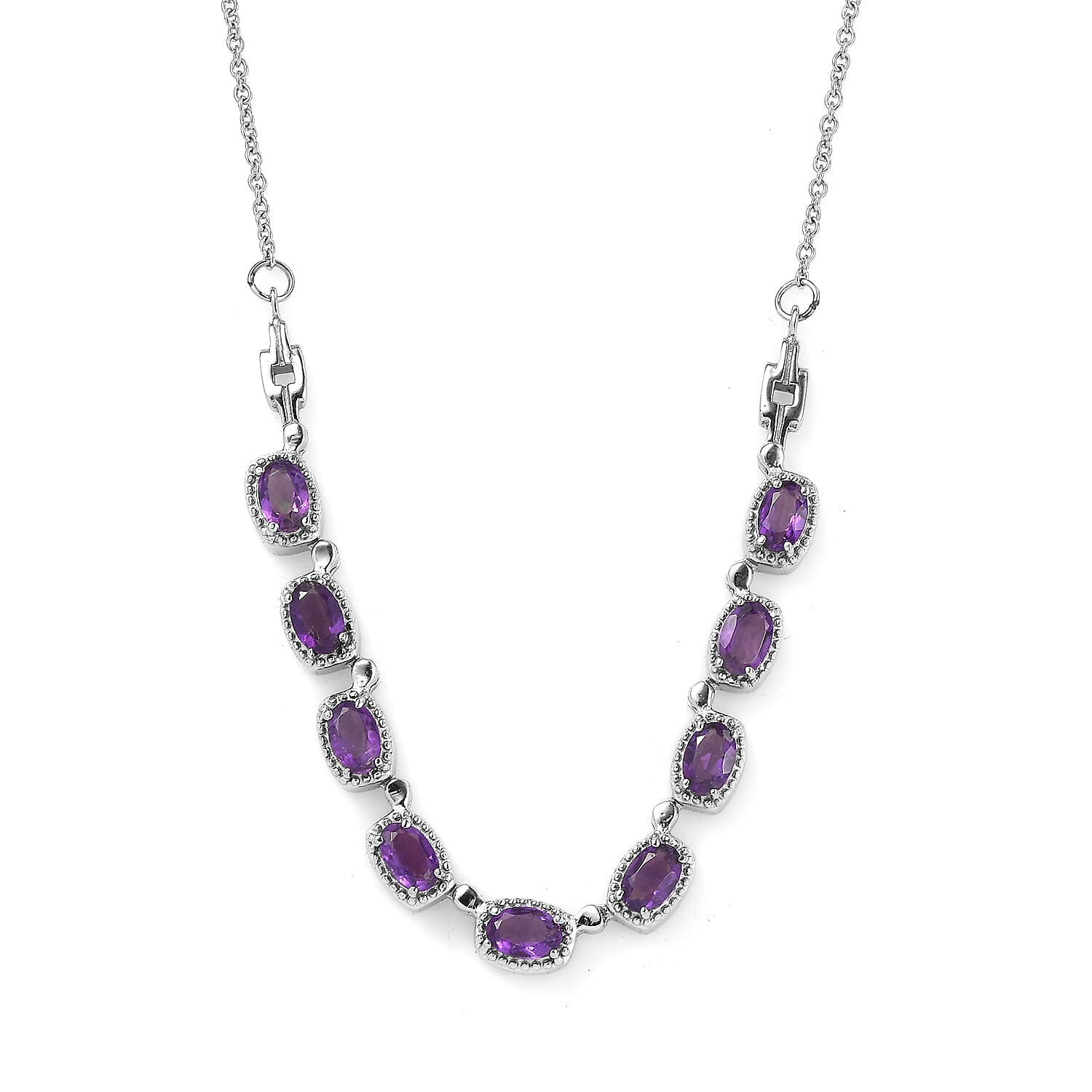 EverTrue African Amethyst Necklace (18 Inches) in Stainless Steel 3.90 ctw