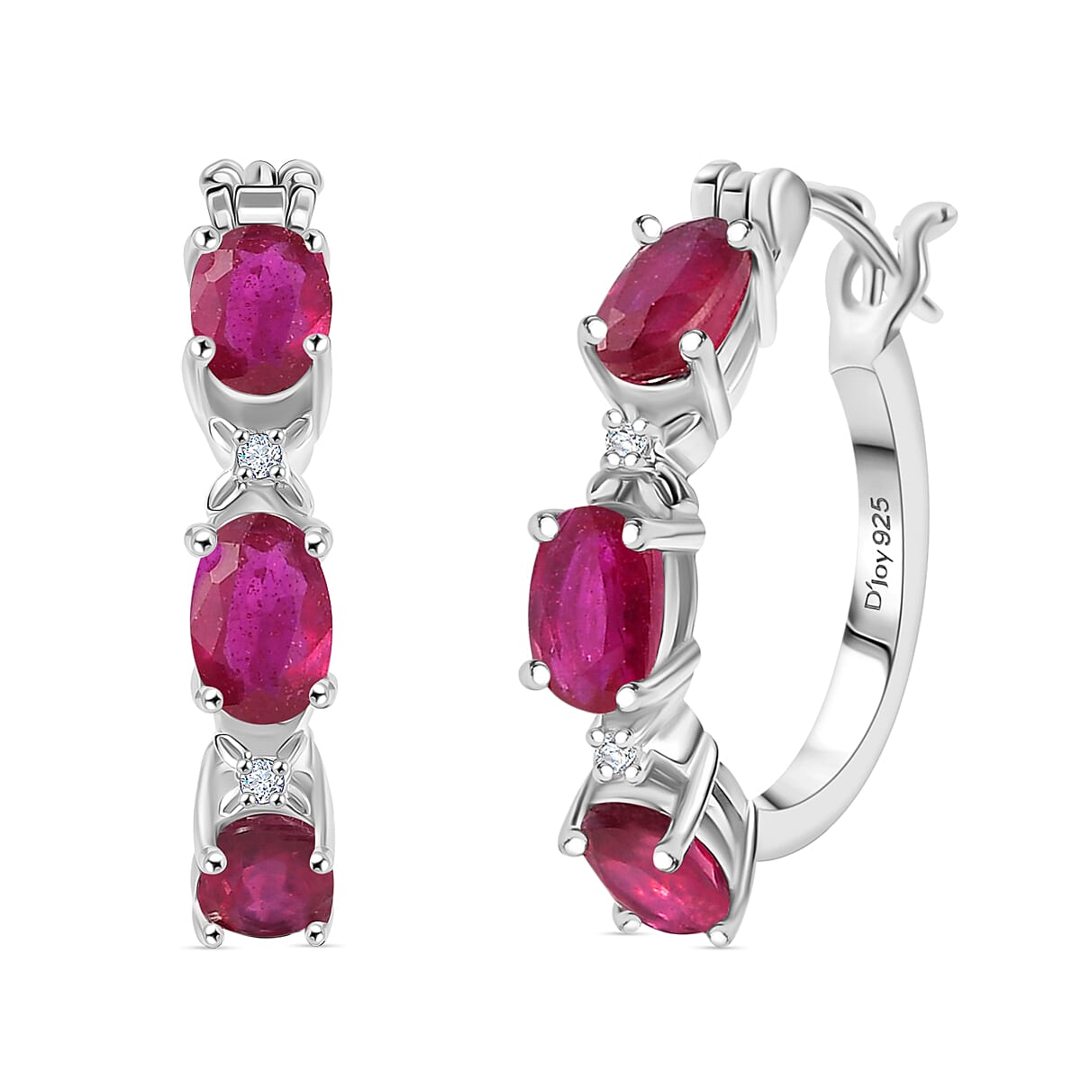 D'Joy Niassa Ruby (FF), White Zircon Hoop Earrings in Rhodium Over Sterling Silver 3.80 ctw
