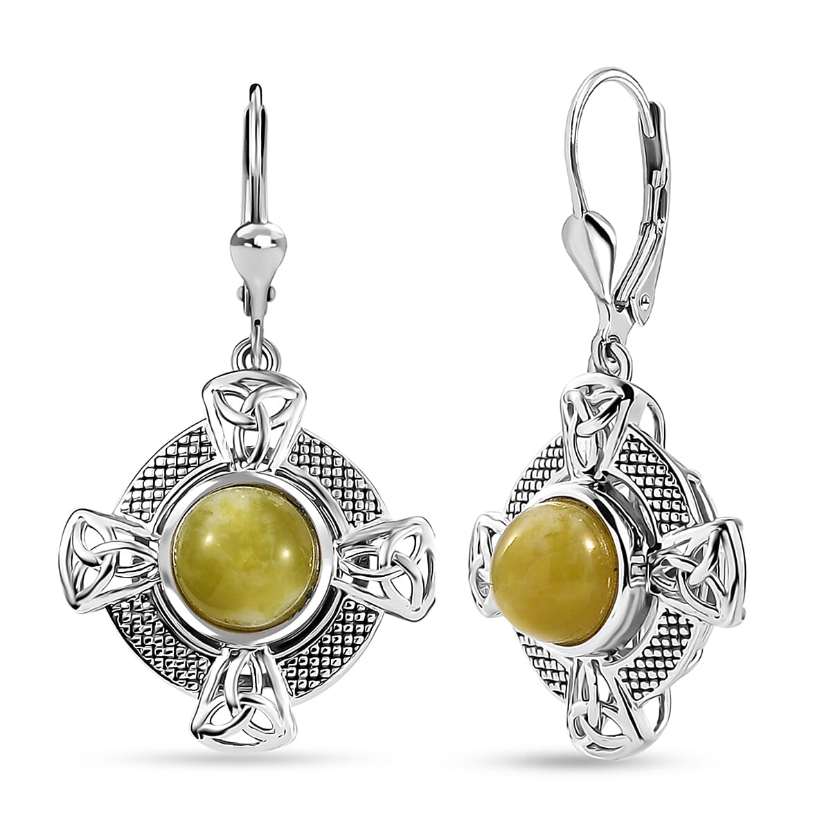 D'Joy Connemara Marble 4.75 ctw Irish Line of Faith Celtic Cross Earrings in Platinum Over Sterling Silver