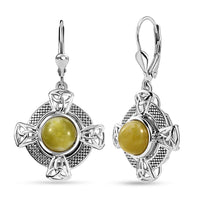 D'Joy Connemara Marble 4.75 ctw Irish Line of Faith Celtic Cross Earrings in Platinum Over Sterling Silver