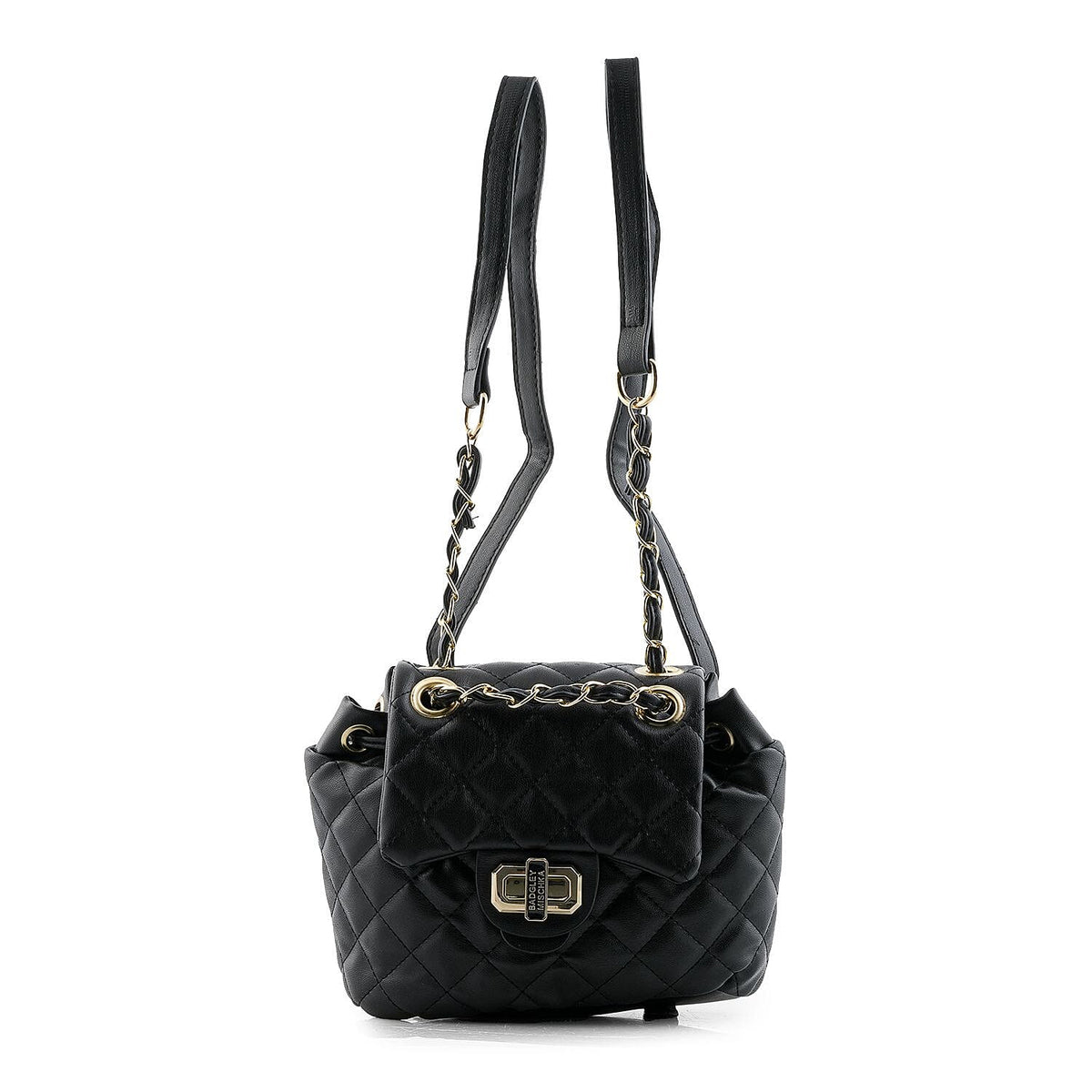 Badgley Mischka Black Vegan Leather Quilted Backpack