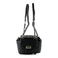 Badgley Mischka Black Vegan Leather Quilted Backpack