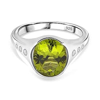 D'Joy Peridot and Moisaanite 3.66 ctw Ring in Rhodium Over Sterling Silver (Size 5.5)