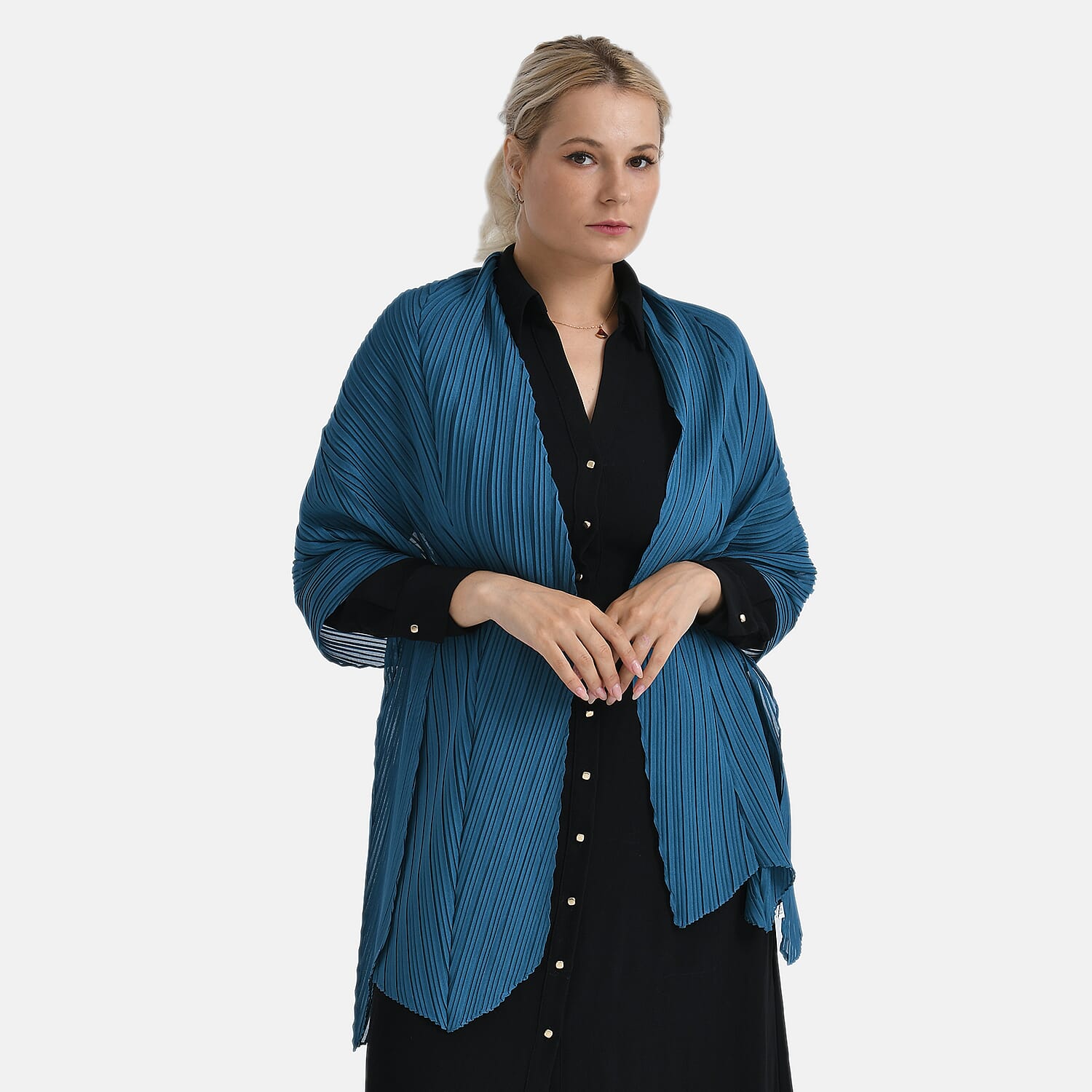Blue Solid Polyester Scarf with Terahertz 15G