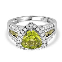 D'Joy Peridot and Moissanite 3.43 ctw Ring in Rhodium Over Sterling Silver (Size 6.5)
