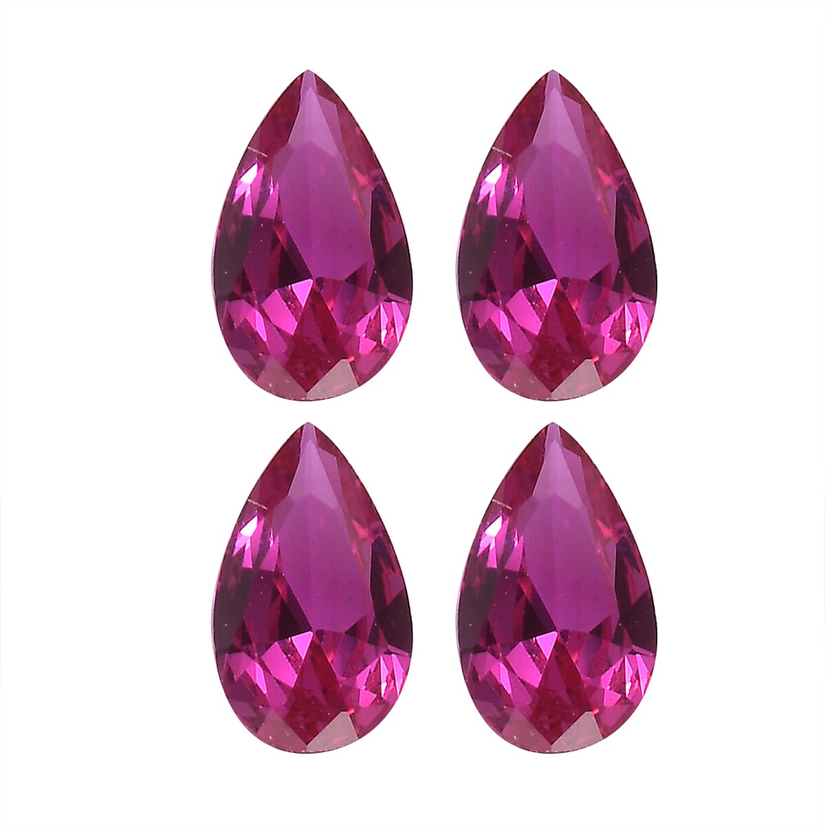 Set of 4 Lab Created Ruby (Pear 5x3 mm) 0.80 ctw Loose Gemstone