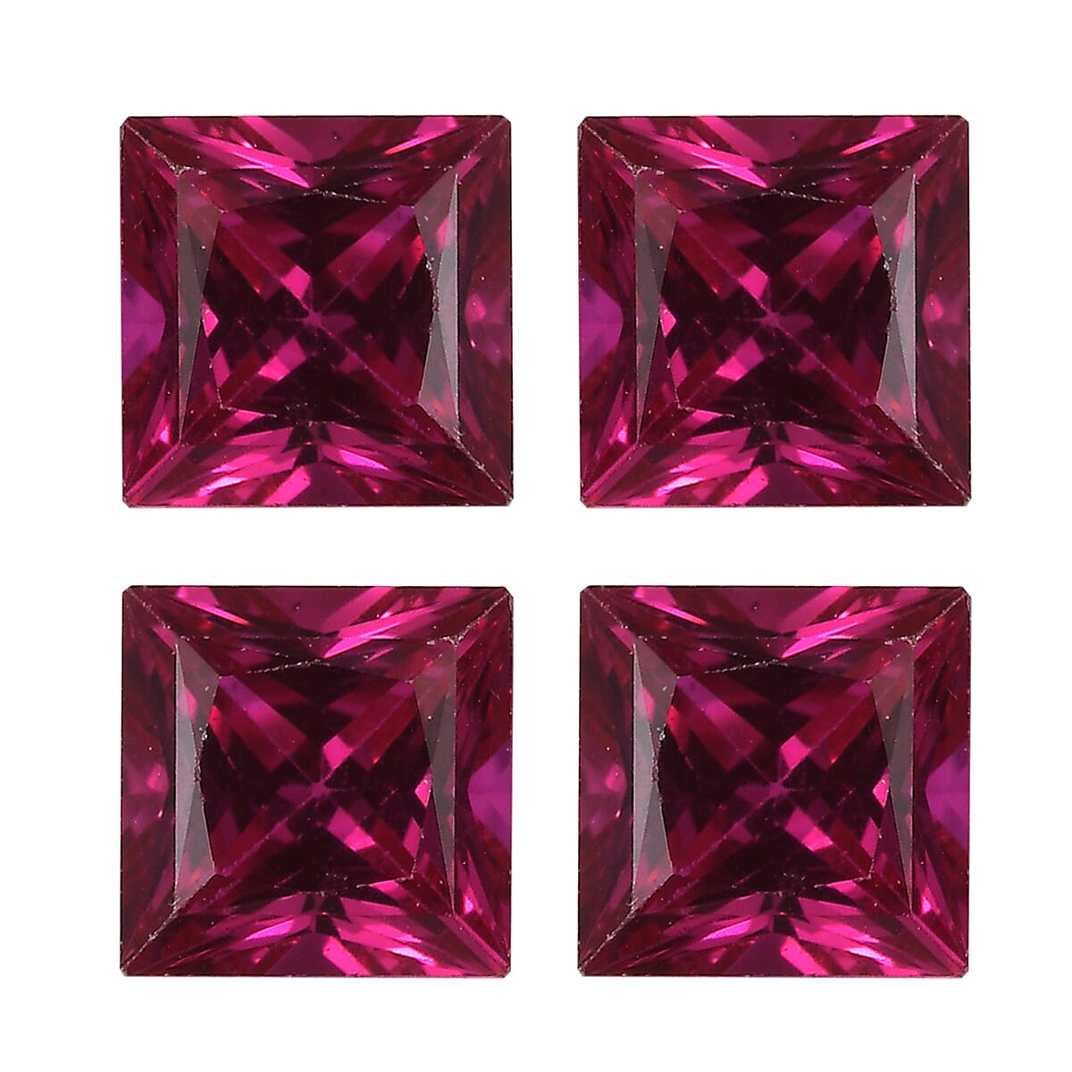 Set of 4 Lab Created Ruby (Sqr 5 mm) 3.23 ctw Loose Gemstone