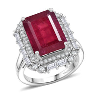 D'Joy Premium Niassa Ruby (FF) and Moissanite 12.75 ctw Ring in Rhodium Over Sterling Silver (Size 10.0)