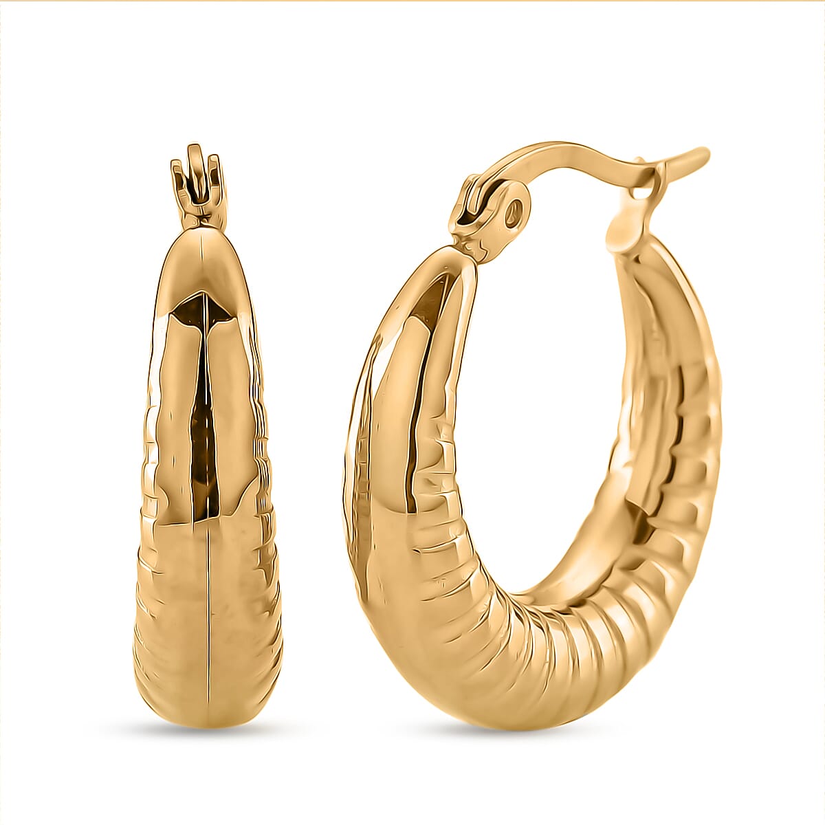 Round Hoop Earrings in ION Plated YG Stainless Steel
