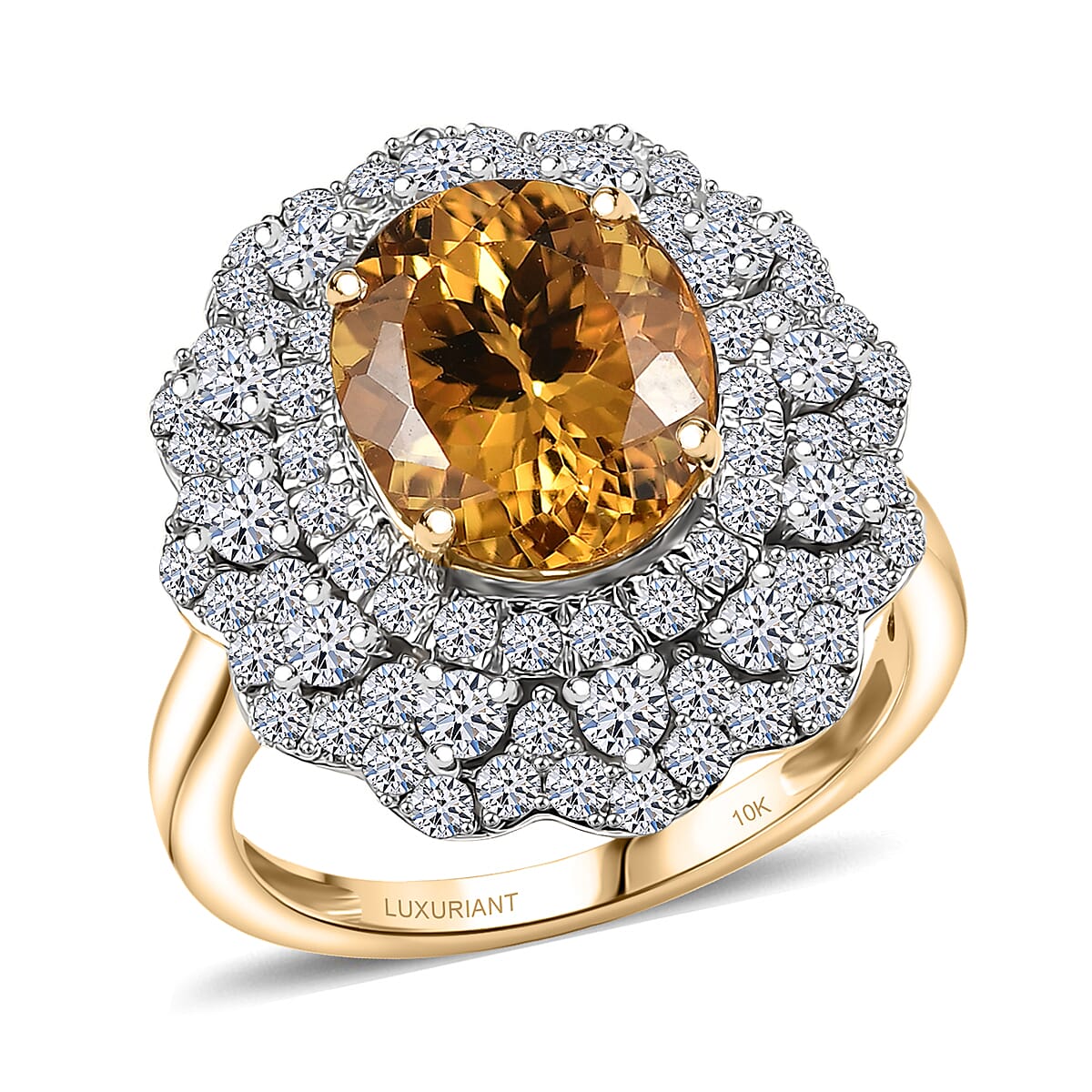 Certified & Appraised AAA Brazilian Heliodor and Luxuriant Lab Grown Diamond G-H SI 4.65 ctw Ring in 10K Yellow Gold