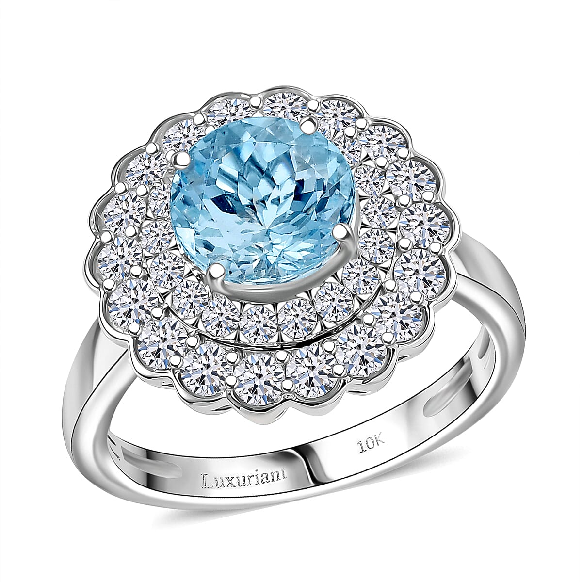 AAA Mangoro Aquamarine and Luxuriant Lab Grown Diamond SI 2.90 ctw Ring in 10K White Gold