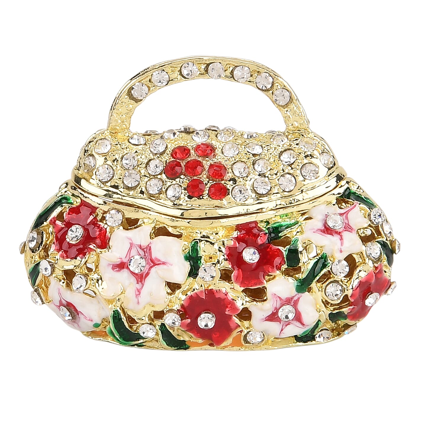 Livmore Multi Color Crystal, Enameled Peacock Trinket Box in Goldtone
