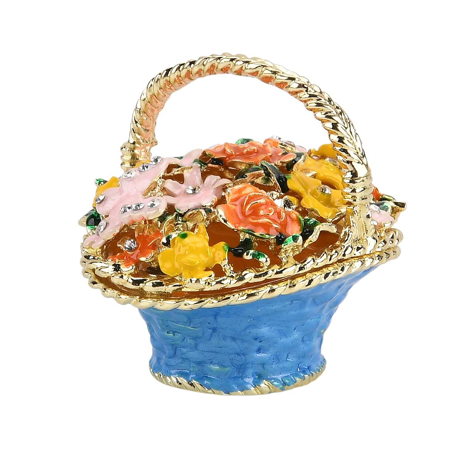 Livmore Multi Color Crystal, Enameled Peacock Trinket Box in Goldtone