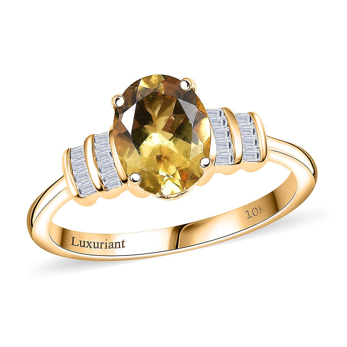 AAA Brazilian Heliodor and Luxuriant Lab Grown Diamond VS 1.80 ctw Ring in 10K Yellow Gold