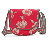 Tamsy Peach Eye Catching Floral Print Cotton Sling Bag with Magnetic Flap Clouser (8.5"x9")